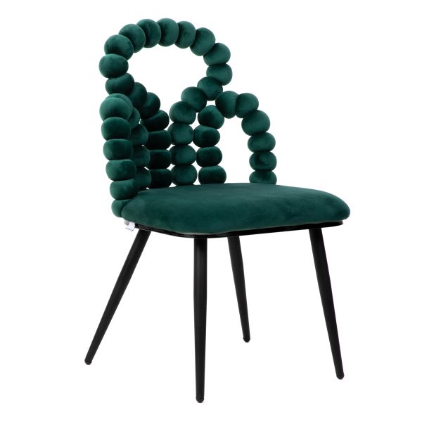 Krzesło BUBBLE BEAM welurowe zielone z czarnymi nogami 56,5x52x87 cm