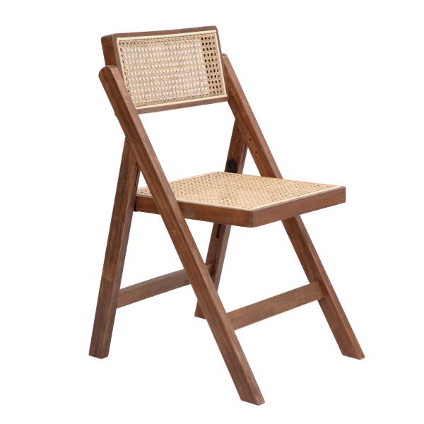Krzesło składane VERDURA drewniane z naturalnym rattanem brązowe 46x52x80 cm