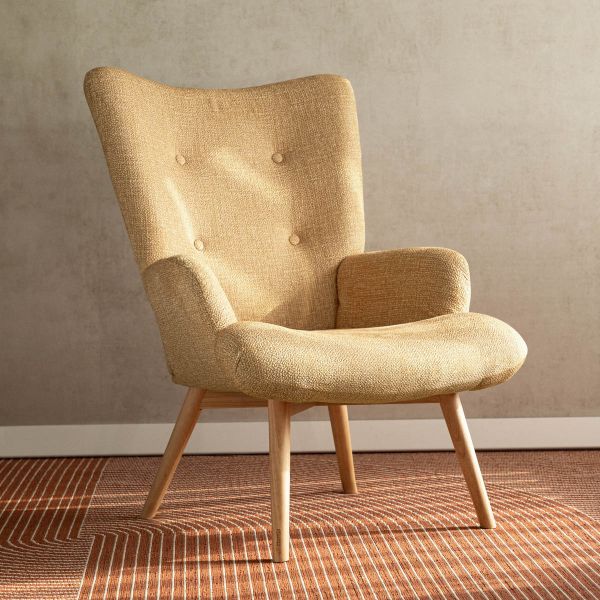 Fotel MOSS POP w tkaninie musztardowy 70x55x95 cm
