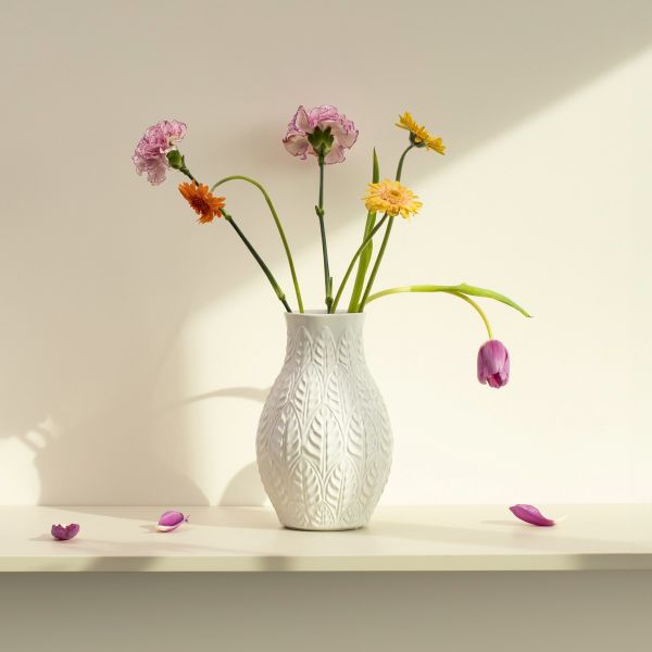 Wazon NATTO ceramiczny z tłoczeniami biały 15x24 cm