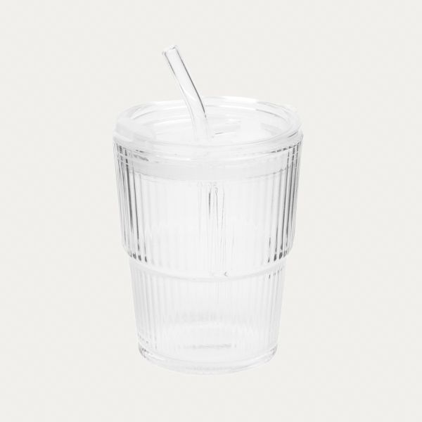 Szklanka EMBO GROOVE ryflowana ze szklaną słomką 0,4 l