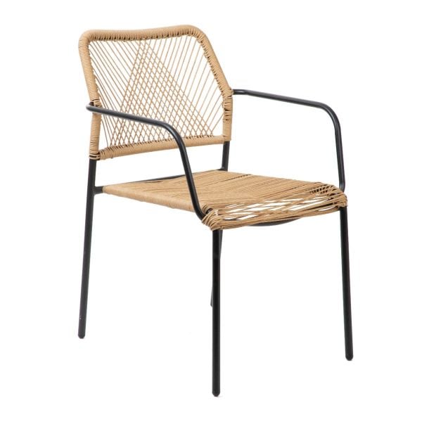 Krzesło SOBREME czarne z naturalnym sznurkiem 54x63x78 cm