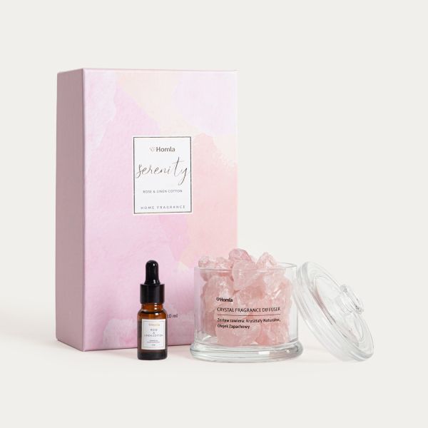Zestaw zapachowy SERENITY Rose & Linen Cotton 300 g + 10 ml