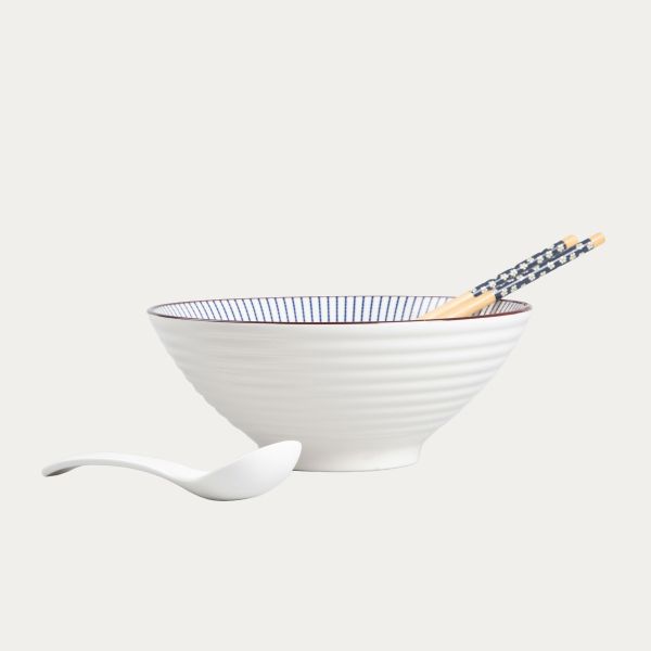Zestaw do ramen SALADO w paski z brązowym rantem 21 cm