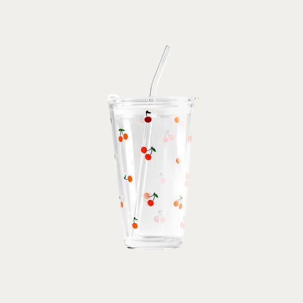 Szklanka EMBO SUMMER ze słomką w wiśnie 0,4 l
