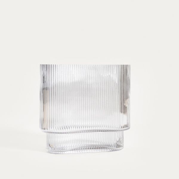 Wazon AMER szklany podłużny prążkowany transparentny 20x10x18,5 cm