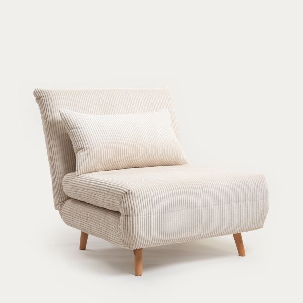 Sofa SOLACE 1-osobowa, z funkcją spania sztruksowa ecru 83x91x84 cm
