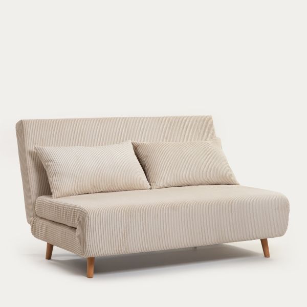 Sofa SOLACE 2-osobowa, z funkcją spania sztruksowa ecru 140x91x84 cm