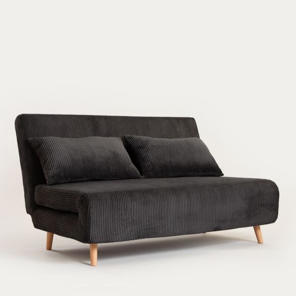 Sofa SOLACE 2-osobowa, z funkcją spania sztruksowa czarna 140x91x84 cm