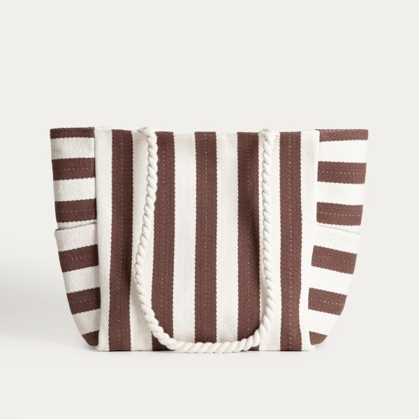 Torba plażowa RAYAS w czekoladowo-beżowe pasy 34x52x18cm