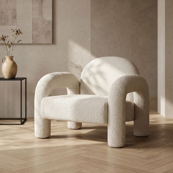 Fotel SEDIA ecru w tkaninie TEDDY BOUCLÉ 95x88x70 cm