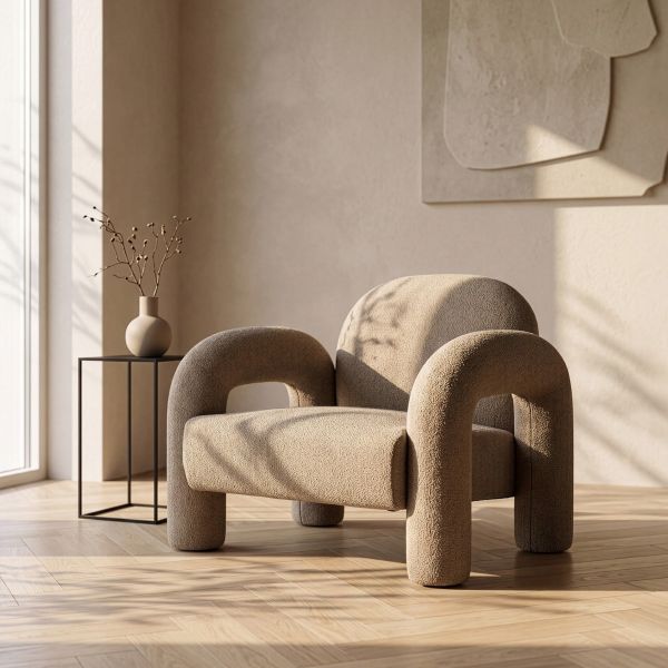 Fotel SEDIA beżowy w tkaninie TEDDY BOUCLÉ 95x88x70 cm