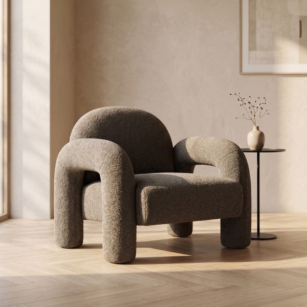 Fotel SEDIA brązowy w tkaninie TEDDY BOUCLÉ 95x88x70 cm