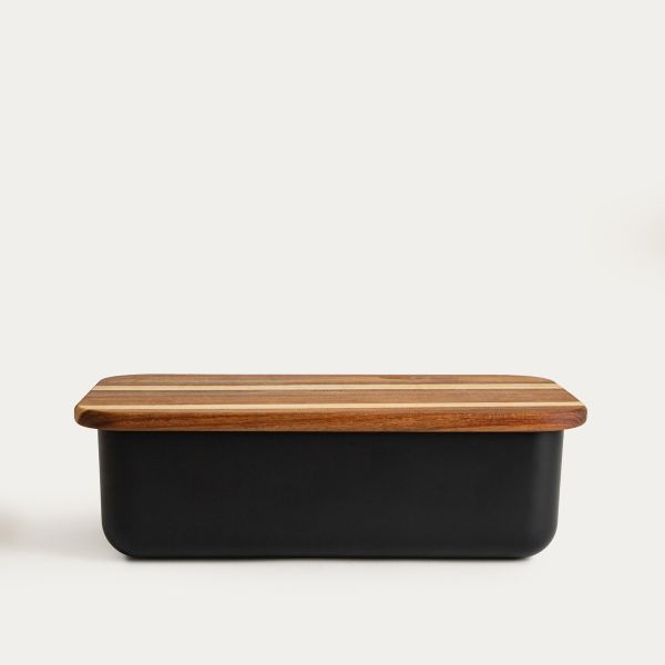 Chlebak NORIS z akacjową pokrywą z funkcją deski do krojenia czarny 40x24x13cm