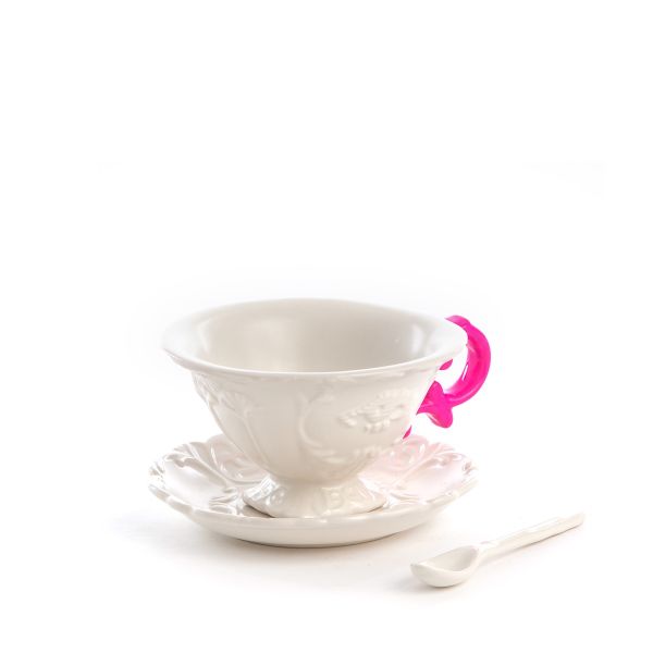 Filiżanka I-WARES ze spodkiem różowe ucho 13x7 cm