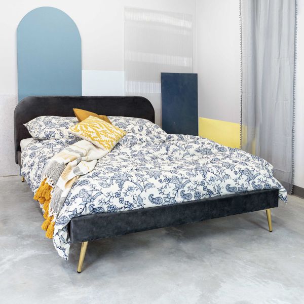 Łóżko VENLO welurowe szare 160x200 cm