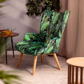 Fotel MOSS welurowy z motywem liści 70x95cm