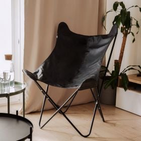 Fotel BUTTERFLY z metalową ramą - czarna eco skora 70x80x102 cm