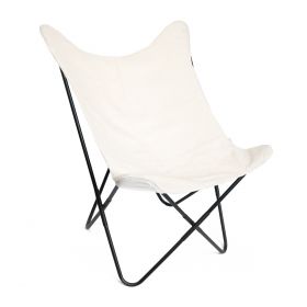 Fotel BUTTERFLY z metalową ramą - beżowa szerpa 70x80x102 cm