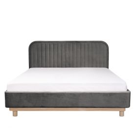 Łóżko KARALIUS welurowe szare 160x200 cm