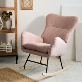 Fotel LUNNIE bujany różowy w tkaninie TEDDY BOUCLÉ 67x78x92 cm