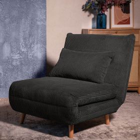 Sofa SOLACE 1-osobowa, z funkcją spania sztruksowa czarna 83x91x84 cm