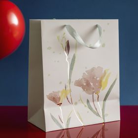 Torebka prezentowa CYMKA beżowe kwiaty 14x27x33 cm