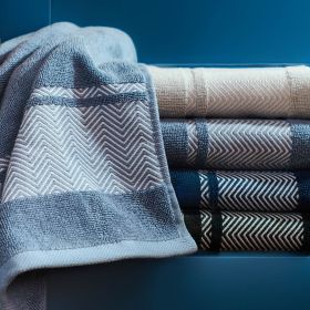 Ręcznik MAIARA bawełniany niebieski z ozdobnym przeszyciem 70x130 cm