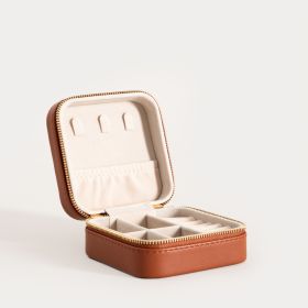 Szkatułka na biżuterię RINAS w przeszycia w jodełkę brązowa mała 10,5x10,5x5 cm