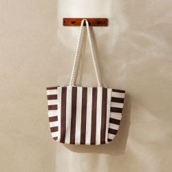 Torba plażowa RAYAS w czekoladowo-beżowe pasy 34x52x18cm